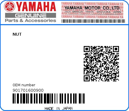 Product image: Yamaha - 901701600900 - NUT 