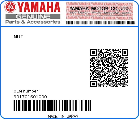 Product image: Yamaha - 901701601000 - NUT  0