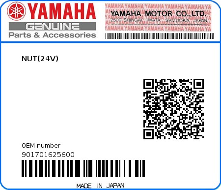 Product image: Yamaha - 901701625600 - NUT(24V)  0