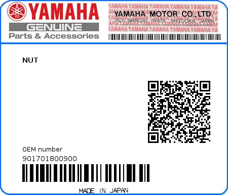 Product image: Yamaha - 901701800900 - NUT  0