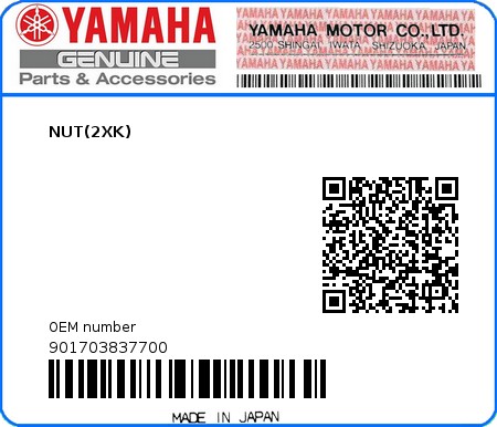 Product image: Yamaha - 901703837700 - NUT(2XK)  0