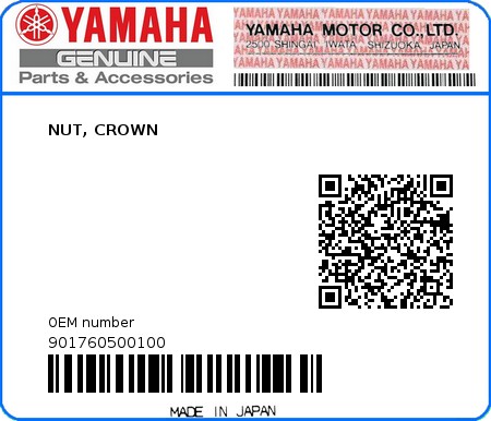 Product image: Yamaha - 901760500100 - NUT, CROWN  0