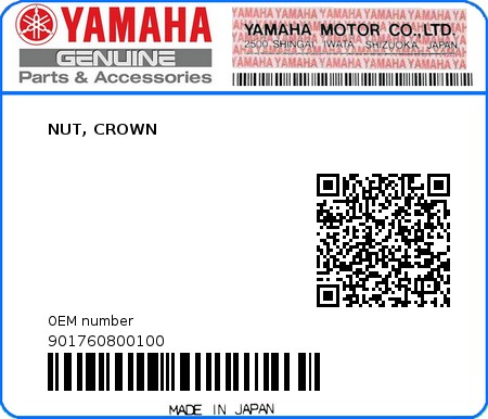 Product image: Yamaha - 901760800100 - NUT, CROWN 