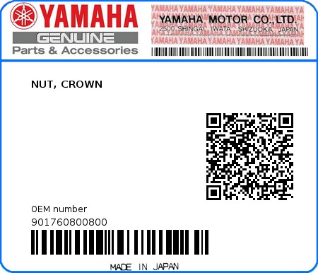 Product image: Yamaha - 901760800800 - NUT, CROWN  0