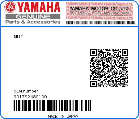 Product image: Yamaha - 901792480100 - NUT 