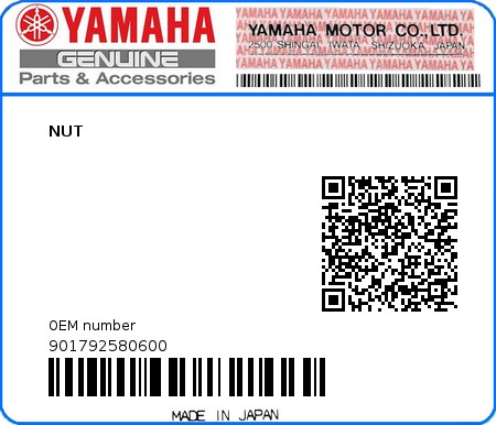 Product image: Yamaha - 901792580600 - NUT  0