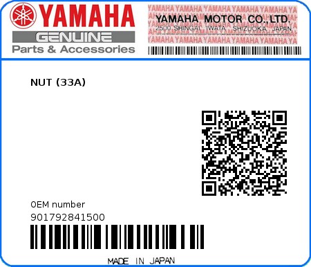 Product image: Yamaha - 901792841500 - NUT (33A) 