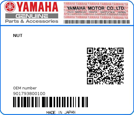 Product image: Yamaha - 901793800100 - NUT  0