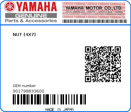 Product image: Yamaha - 901798833600 - NUT (4X7) 