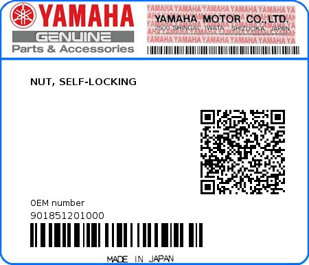 Product image: Yamaha - 901851201000 - NUT, SELF-LOCKING  0