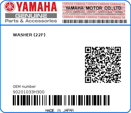 Product image: Yamaha - 90201033H300 - WASHER (22F)  0