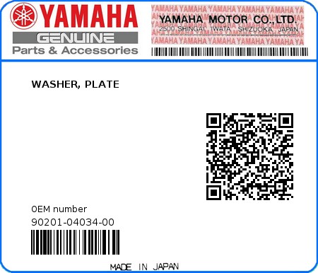 Product image: Yamaha - 90201-04034-00 - WASHER, PLATE 