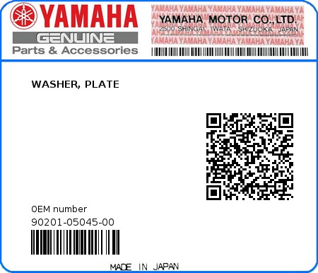 Product image: Yamaha - 90201-05045-00 - WASHER, PLATE 