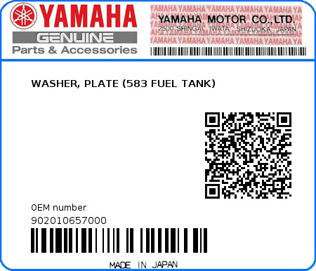 Product image: Yamaha - 902010657000 - WASHER, PLATE (583 FUEL TANK)  0