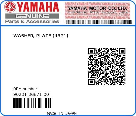 Product image: Yamaha - 90201-06871-00 - WASHER, PLATE (45P1) 