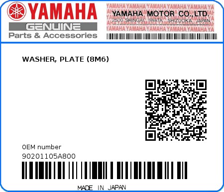 Product image: Yamaha - 90201105A800 - WASHER, PLATE (8M6)  0