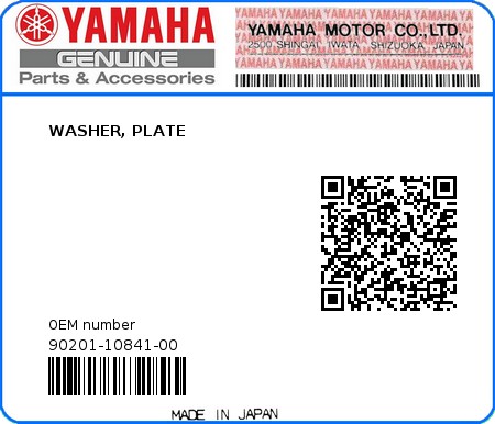 Product image: Yamaha - 90201-10841-00 - WASHER, PLATE 