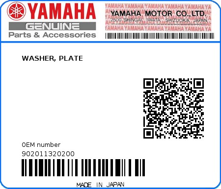 Product image: Yamaha - 902011320200 - WASHER, PLATE 