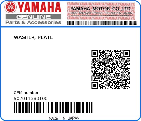 Product image: Yamaha - 902011380100 - WASHER, PLATE  0