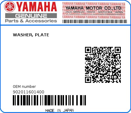 Product image: Yamaha - 902011601400 - WASHER, PLATE  0