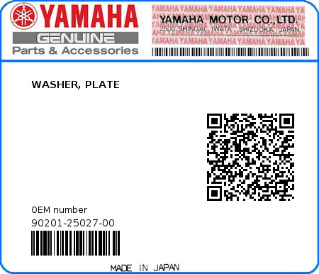 Product image: Yamaha - 90201-25027-00 - WASHER, PLATE 