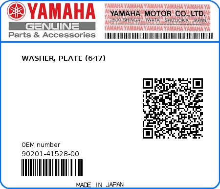 Product image: Yamaha - 90201-41528-00 - WASHER, PLATE (647) 