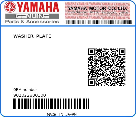 Product image: Yamaha - 902022800100 - WASHER, PLATE  0