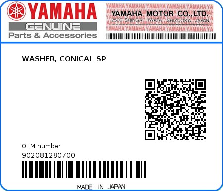 Product image: Yamaha - 902081280700 - WASHER, CONICAL SP 