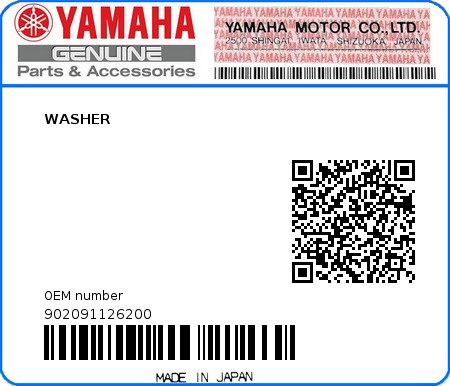 Product image: Yamaha - 902091126200 - WASHER  