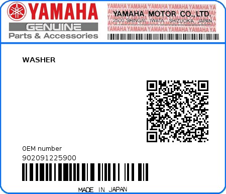 Product image: Yamaha - 902091225900 - WASHER 