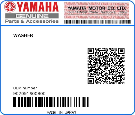 Product image: Yamaha - 902091600800 - WASHER 