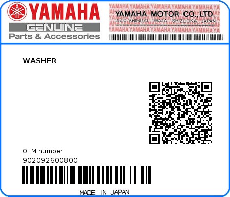 Product image: Yamaha - 902092600800 - WASHER  0