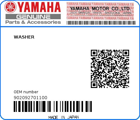 Product image: Yamaha - 902092701100 - WASHER 