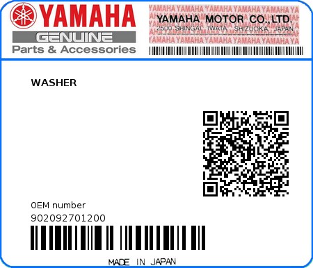 Product image: Yamaha - 902092701200 - WASHER 