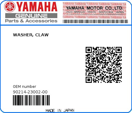 Product image: Yamaha - 90214-23002-00 - WASHER, CLAW 