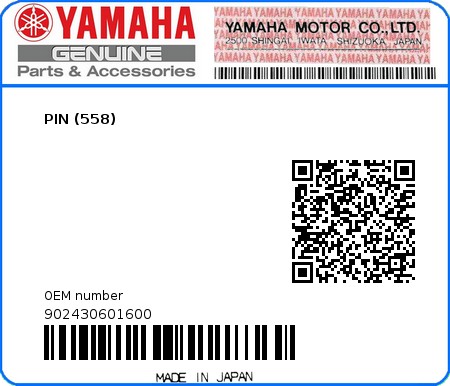 Product image: Yamaha - 902430601600 - PIN (558)  0