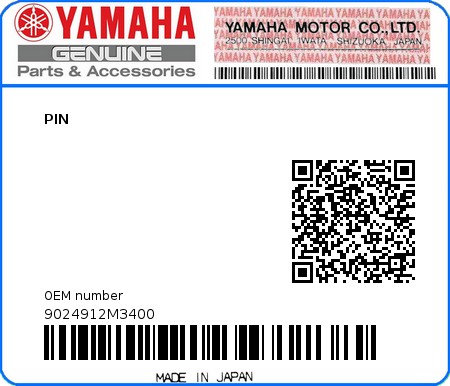 Product image: Yamaha - 9024912M3400 - PIN 