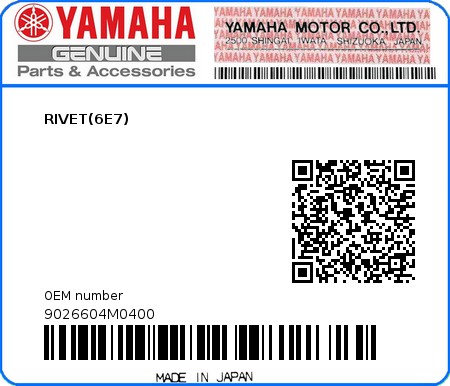 Product image: Yamaha - 9026604M0400 - RIVET(6E7) 