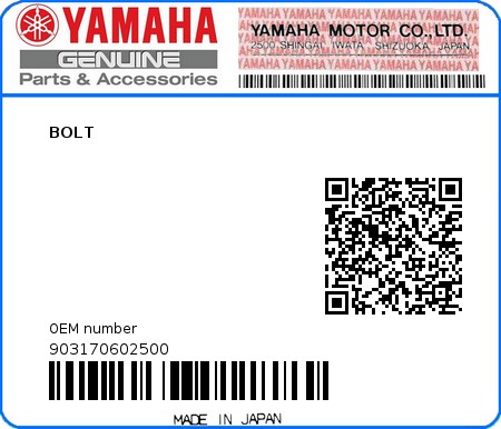 Product image: Yamaha - 903170602500 - BOLT 