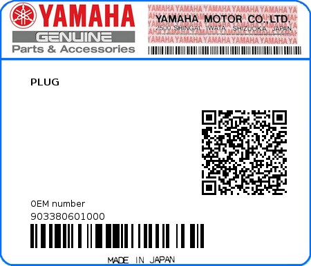 Product image: Yamaha - 903380601000 - PLUG 