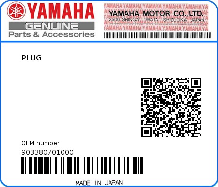 Product image: Yamaha - 903380701000 - PLUG 