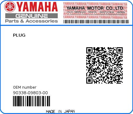 Product image: Yamaha - 90338-09803-00 - PLUG 