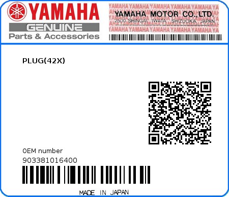 Product image: Yamaha - 903381016400 - PLUG(42X) 