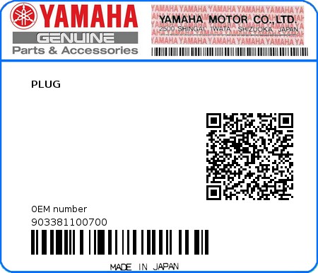 Product image: Yamaha - 903381100700 - PLUG 