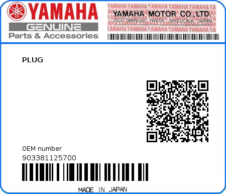 Product image: Yamaha - 903381125700 - PLUG   0