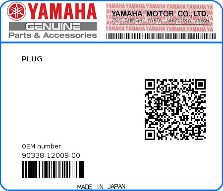 Product image: Yamaha - 90338-12009-00 - PLUG 