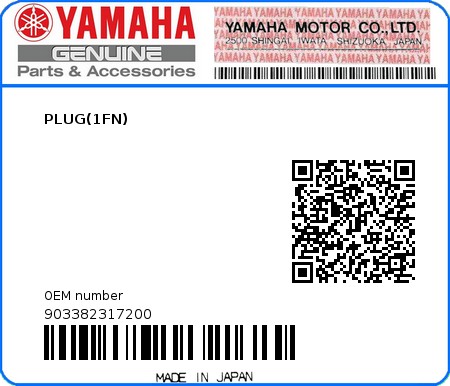 Product image: Yamaha - 903382317200 - PLUG(1FN)  0