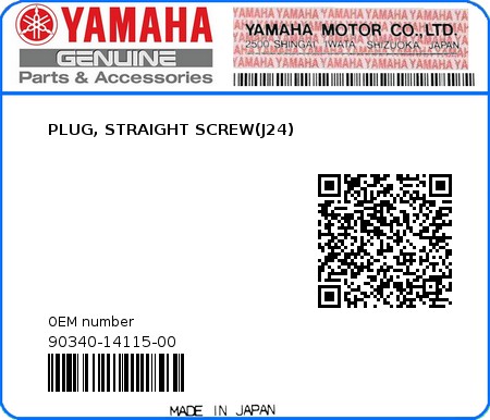 Product image: Yamaha - 90340-14115-00 - PLUG, STRAIGHT SCREW(J24) 