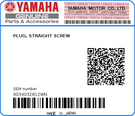 Product image: Yamaha - 9034032812WN - PLUG, STRAIGHT SCREW  0