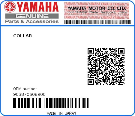 Product image: Yamaha - 903870608900 - COLLAR 